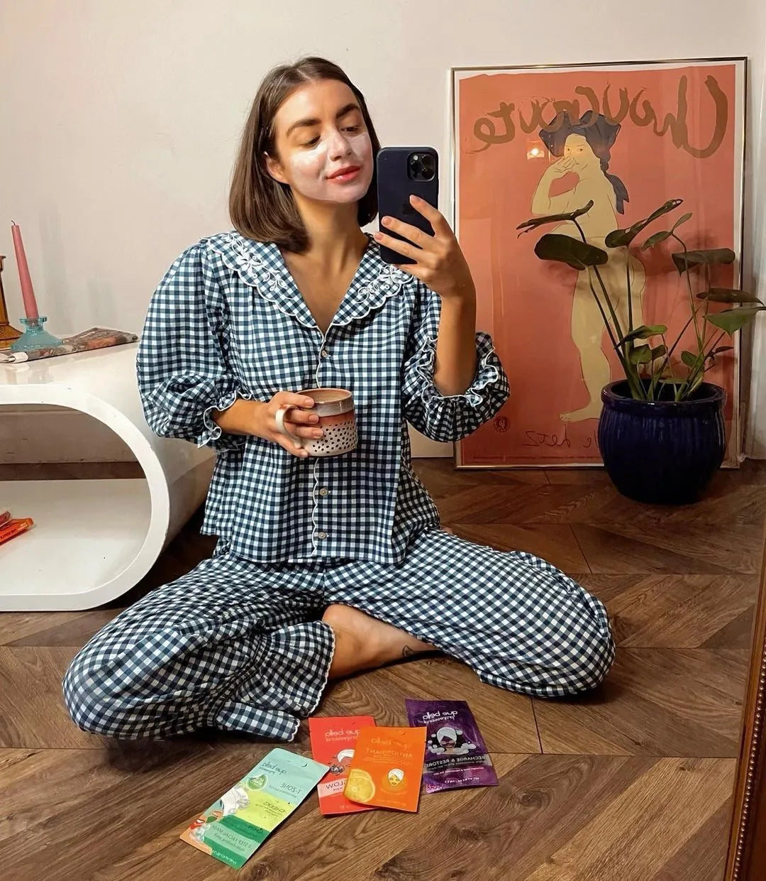 Cotton Gingham Ruffle Lounge Co-ord Set