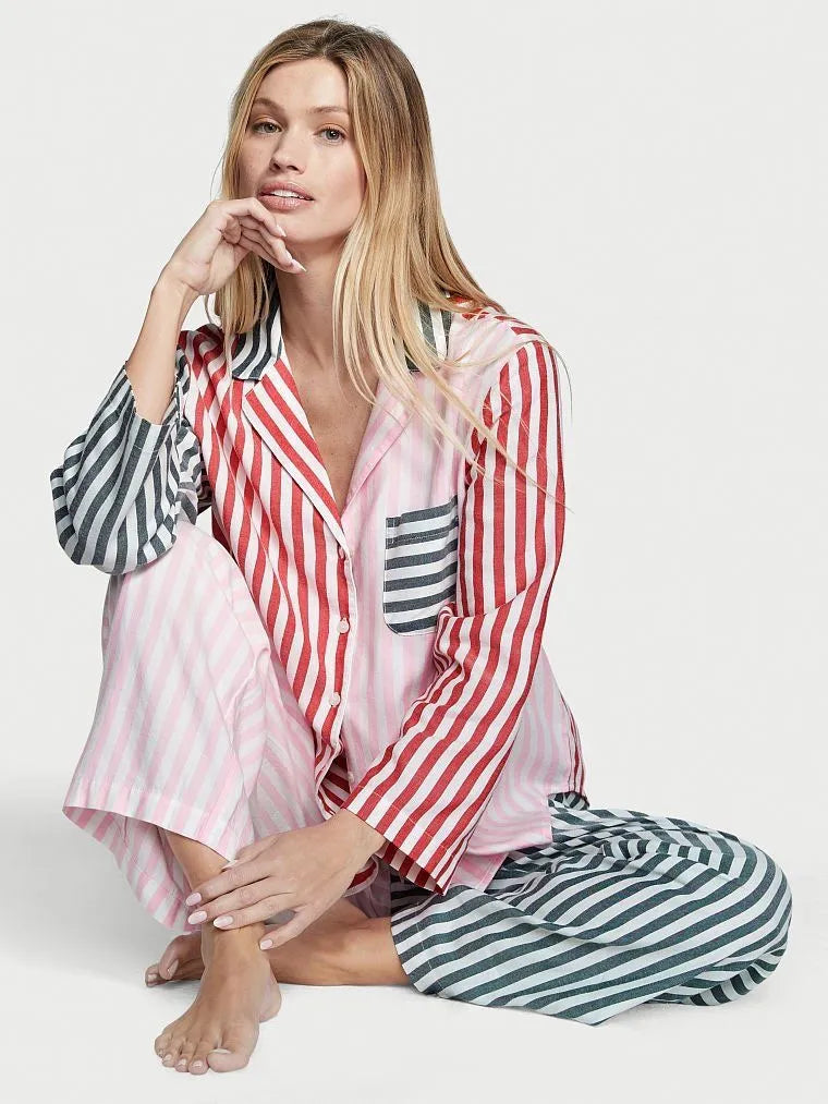 Multi-Color Patchwork Stripe polyester Co-ord Pyjama Set