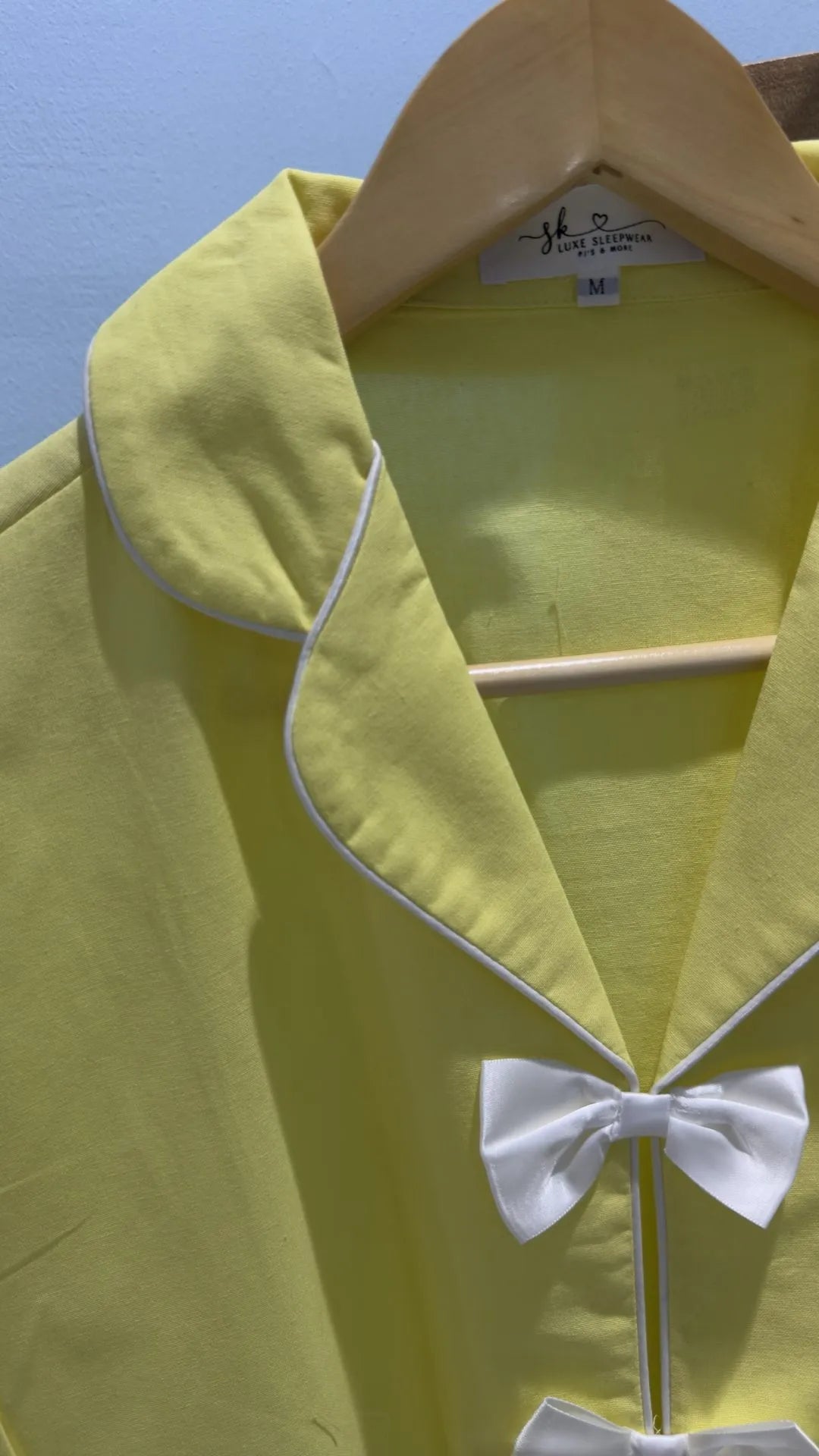 Yellow Cotton Pajama Set with White Bow Details