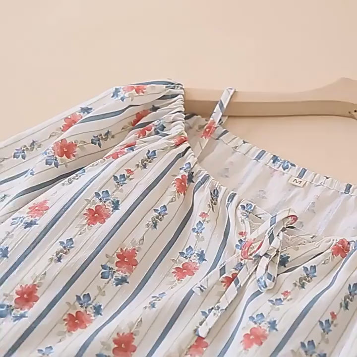 Parisian Chic Striped Floral Cotton Co-ord Pyjama Set