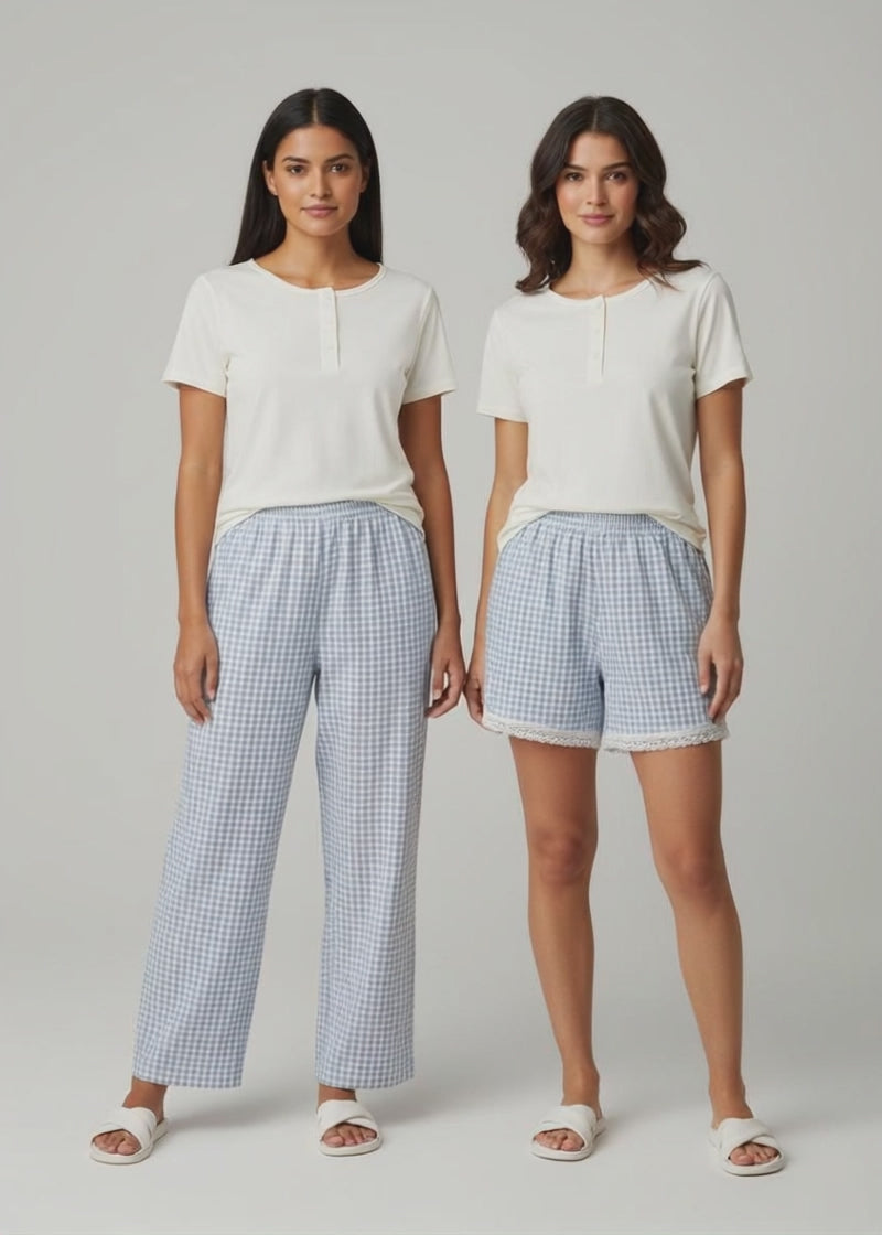 Gingham Plaid Padded 3PC Pajama Set