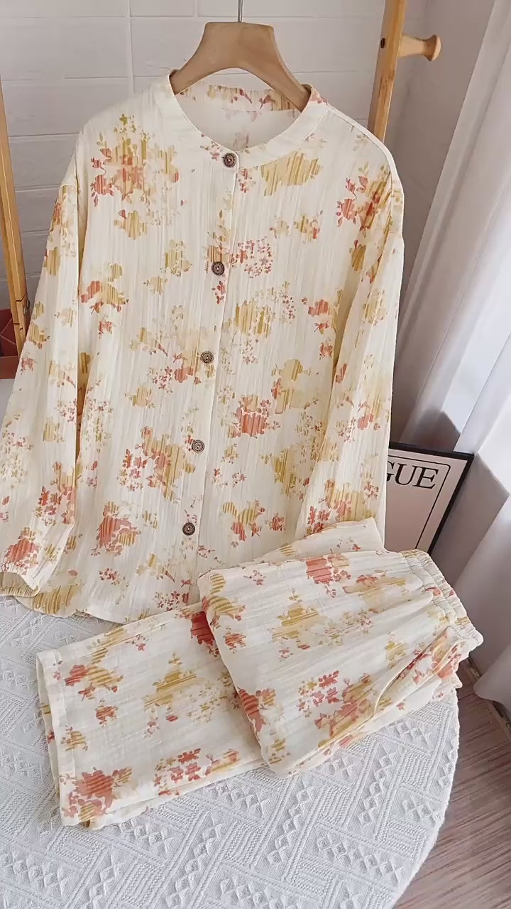 Off-White Abstract Floral Cotton Pajama Set